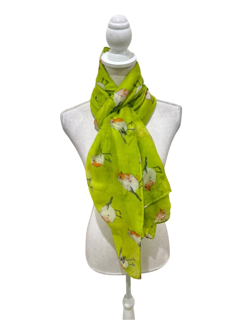 Unbranded chartreuse orange Bird-Print Lightweight viscose Scarf 74 x 34 inches
